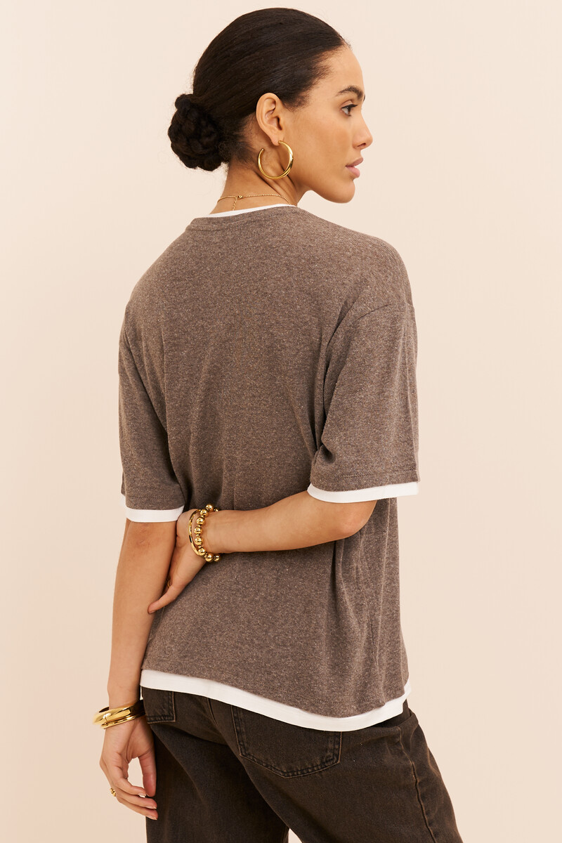 Brown top with double layer and short sleeves | My Jewellery