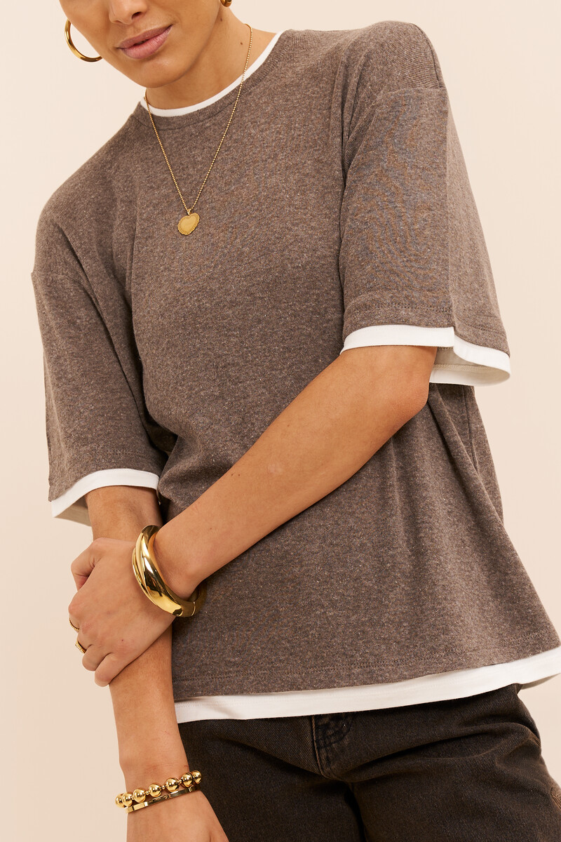 Brown top with double layer and short sleeves | My Jewellery