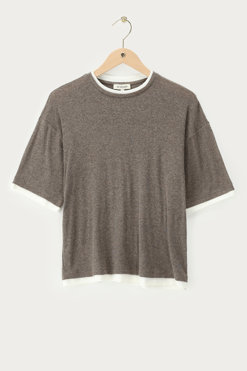 Brown top with double layer and short sleeves | My Jewellery