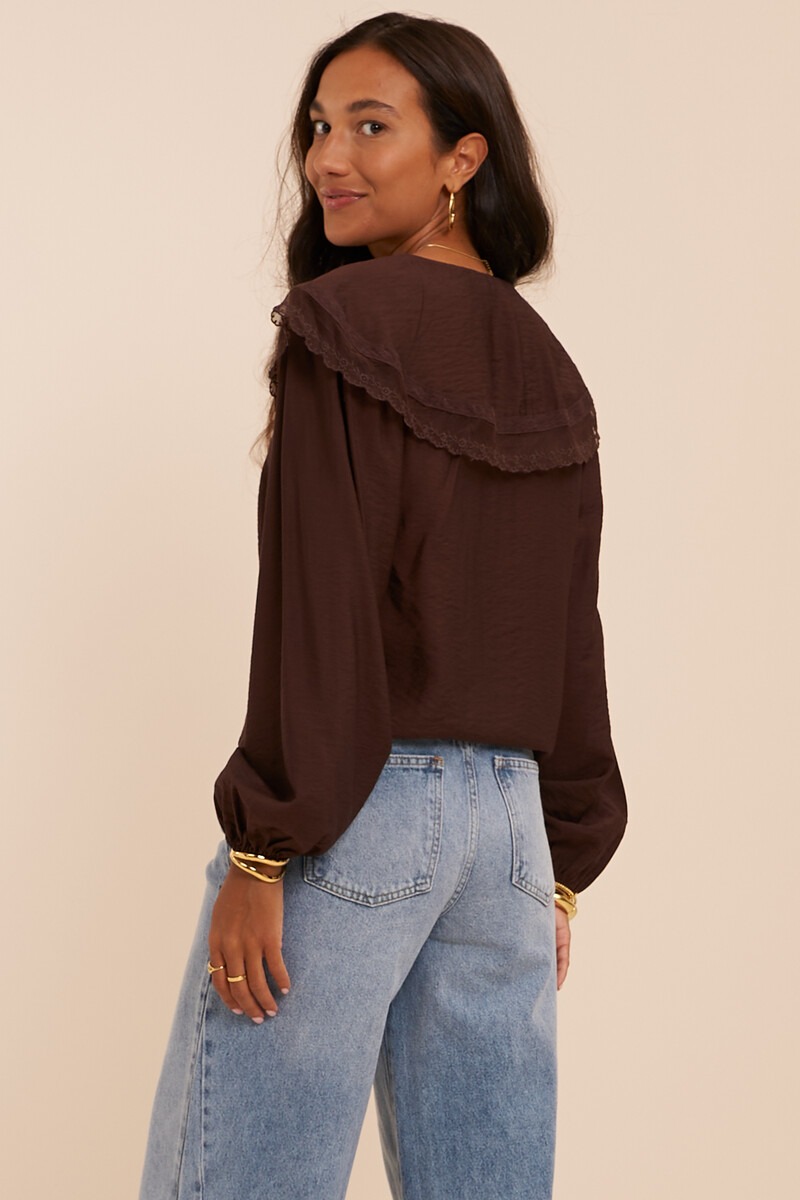 Brown top with embroidery collar | My Jewellery