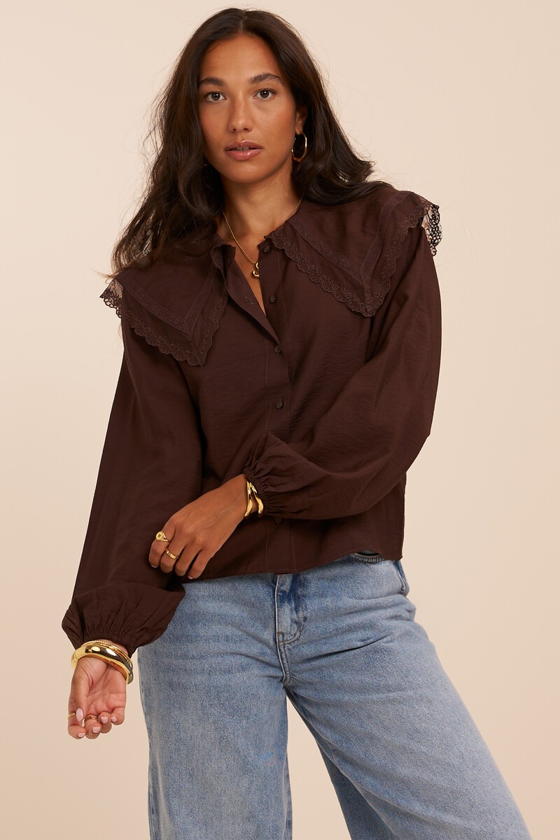 Brown top with embroidery collar | My Jewellery