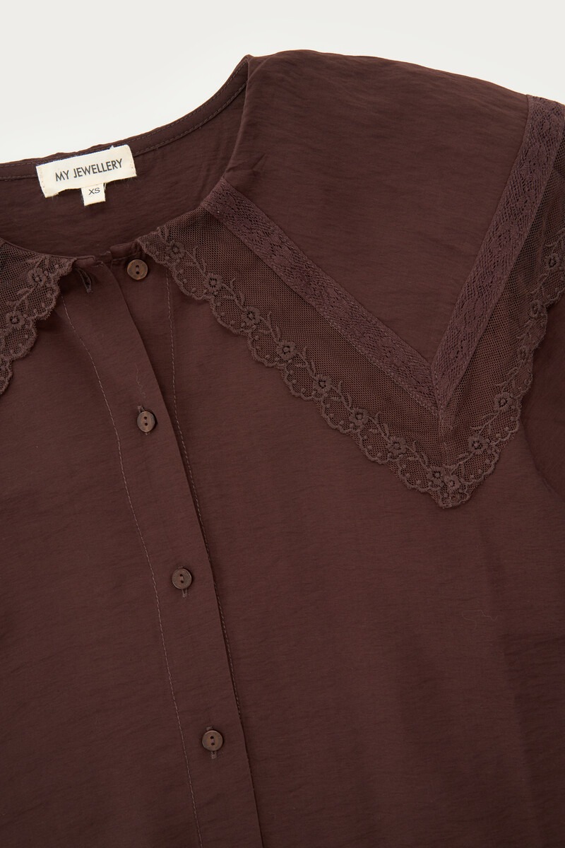Brown top with embroidery collar | My Jewellery