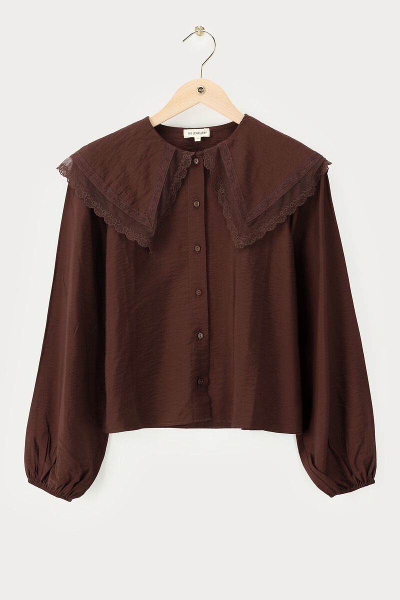 Brown top with embroidery collar | My Jewellery