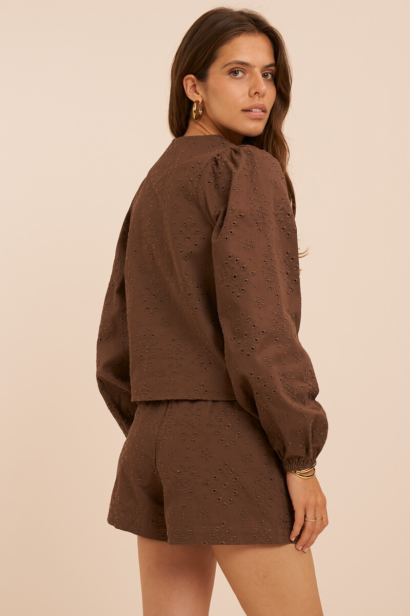 Brown top with long sleeves and embroidery anglaise | My Jewellery