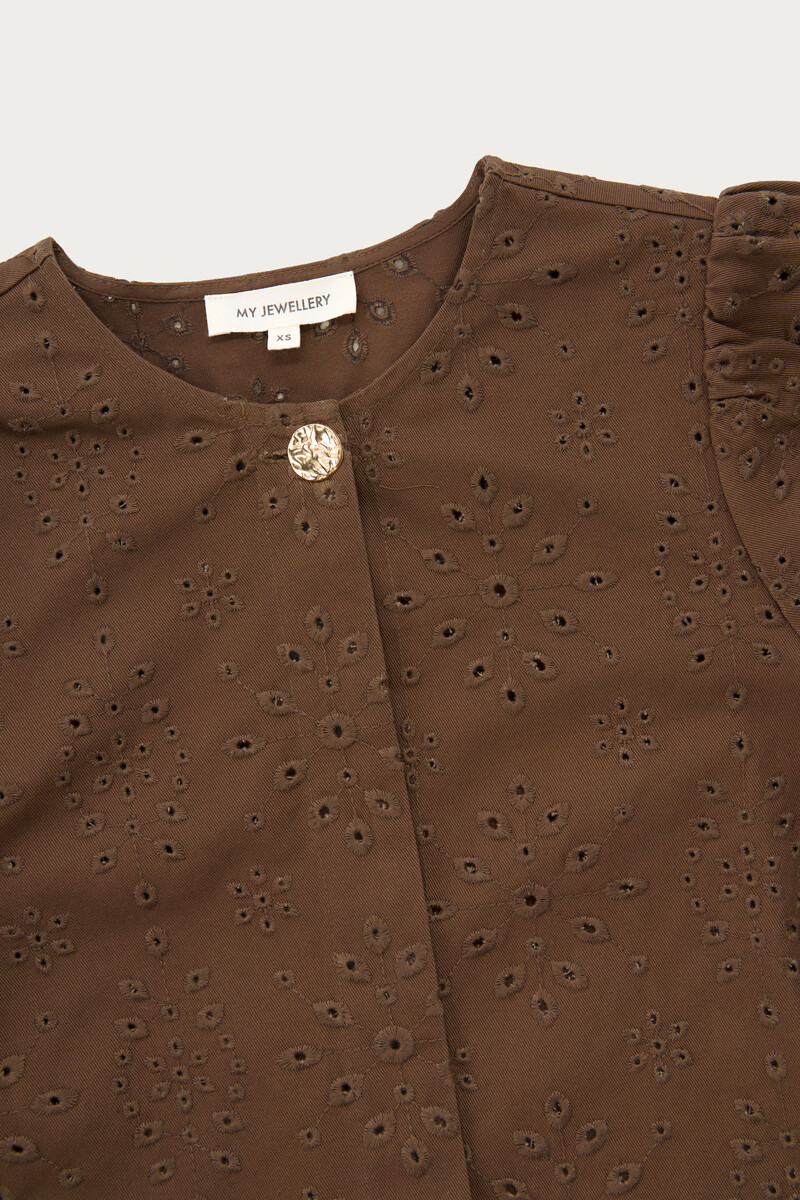 Brown top with long sleeves and embroidery anglaise | My Jewellery