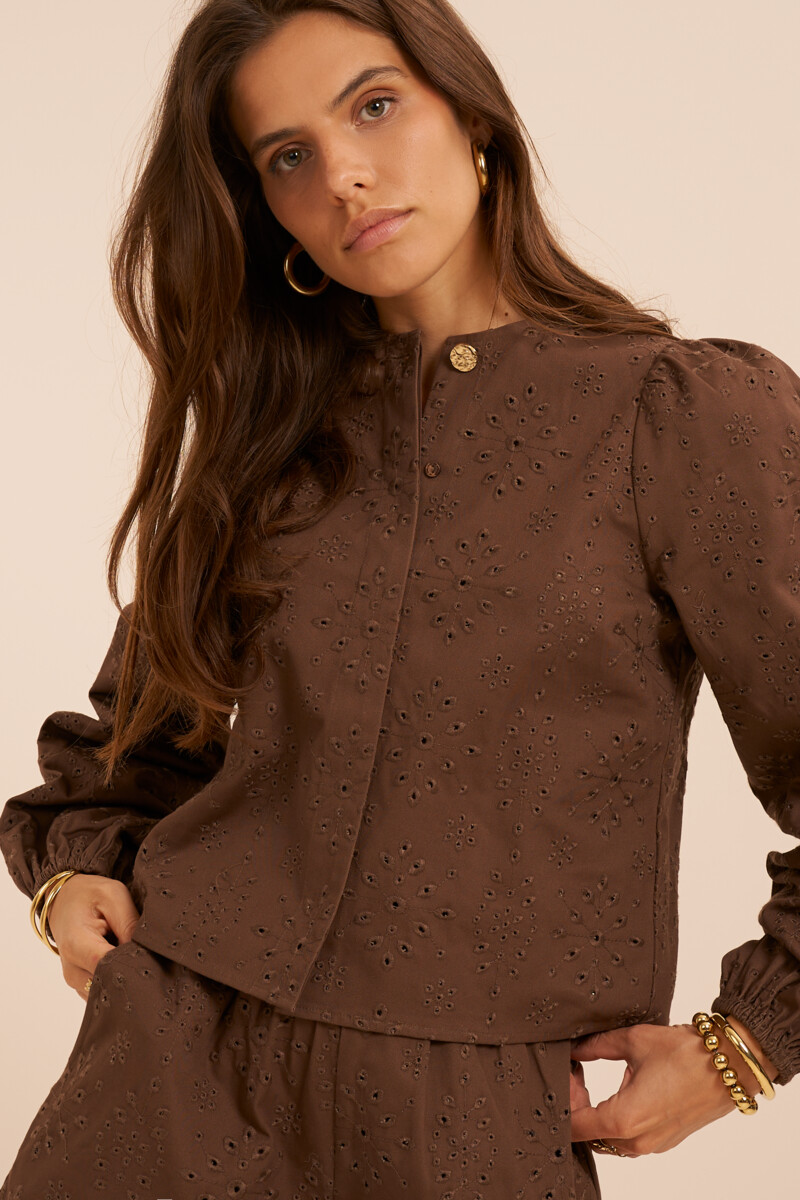 Brown top with long sleeves and embroidery anglaise | My Jewellery