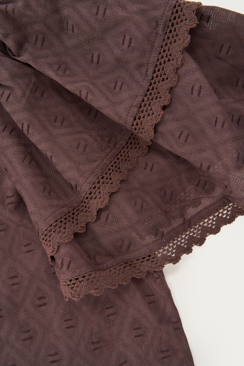 Brown top with short sleeves and double ruffles | My Jewellery