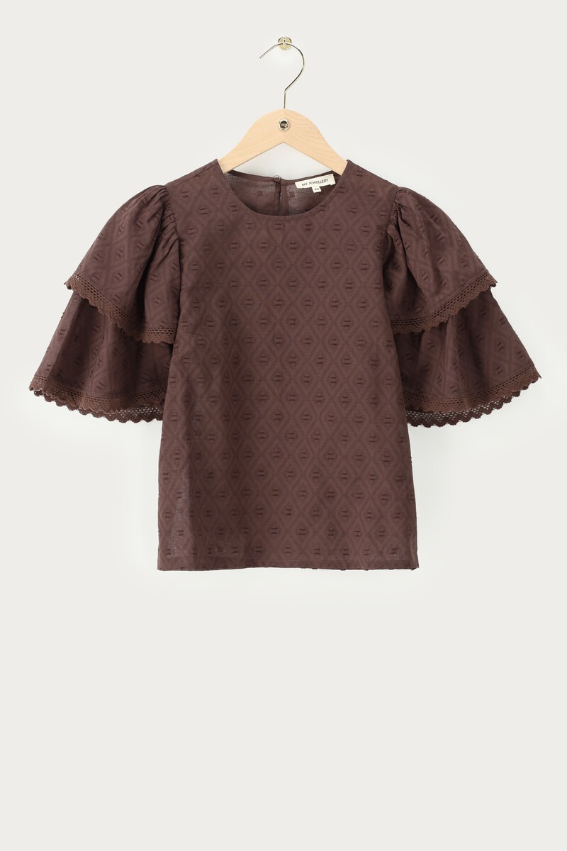 Brown top with short sleeves and double ruffles | My Jewellery