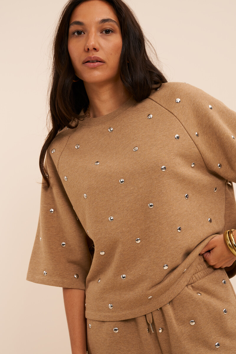 Brown sweatshirt with rhinestone details | My Jewellery