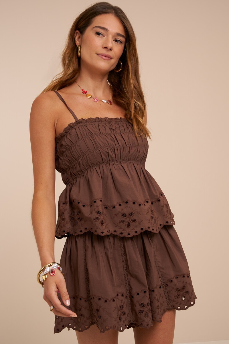 Brown poplin skort with embroidery | My Jewellery