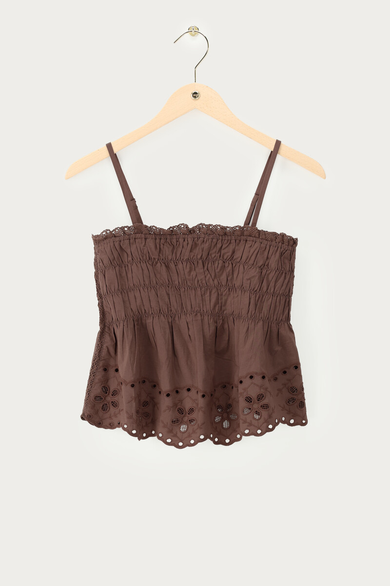 Brown top with smock and embroidery | My Jewellery