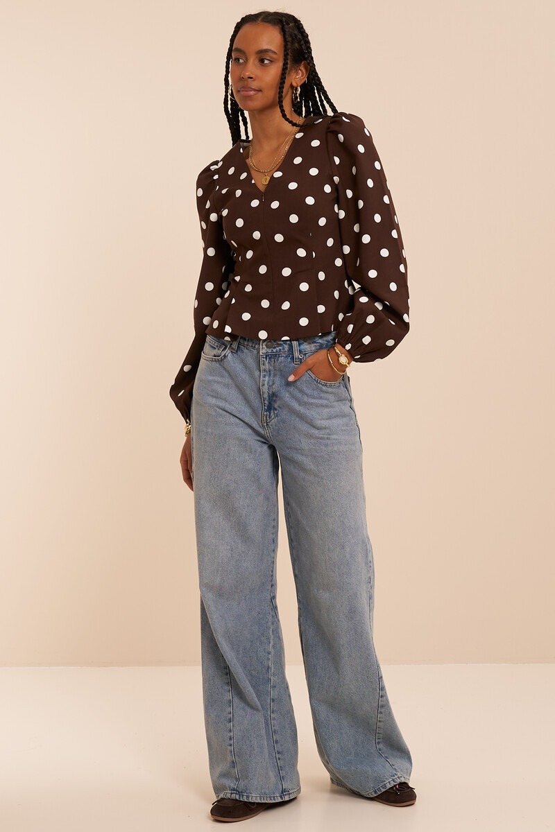 Brown top with zip and polka dot | My Jewellery