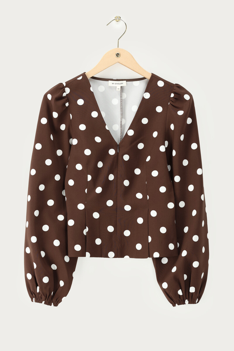 Brown top with zip and polka dot | My Jewellery