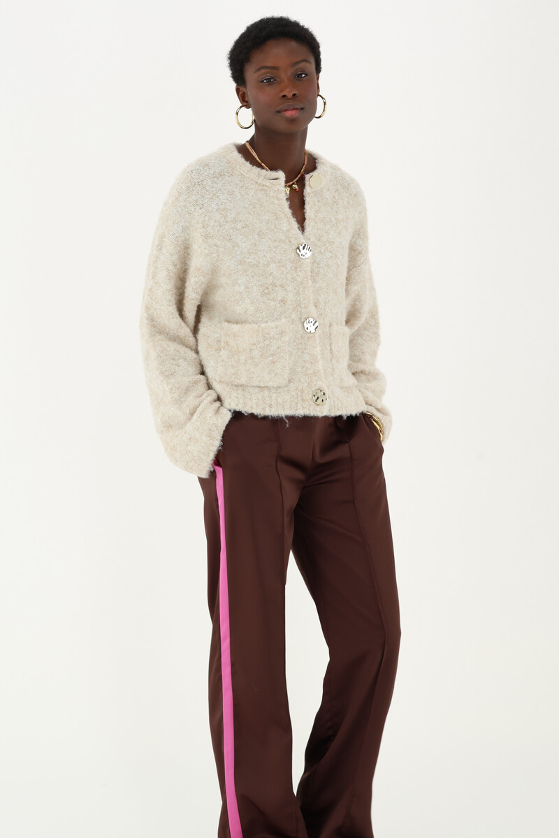 Brown trousers in satin look with pintuck | My Jewellery