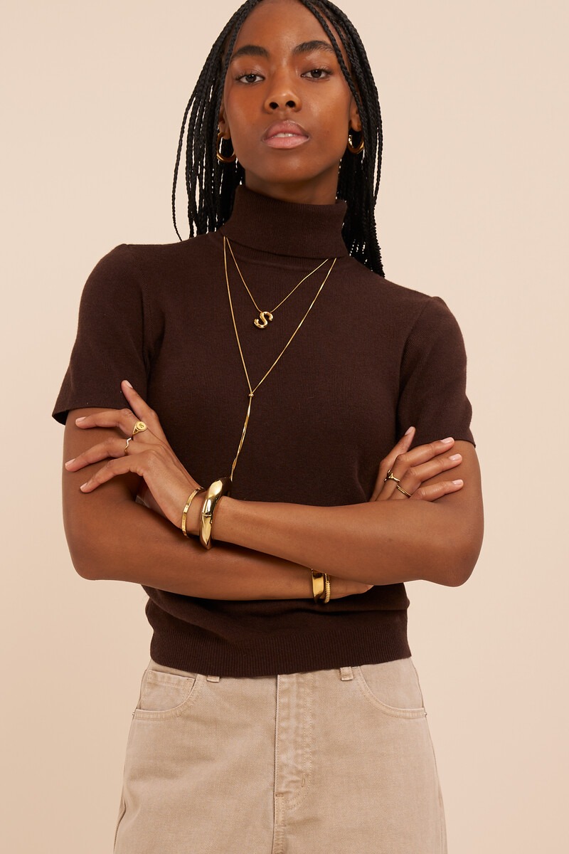 Brown turtleneck sweater with short sleeves | My Jewellery