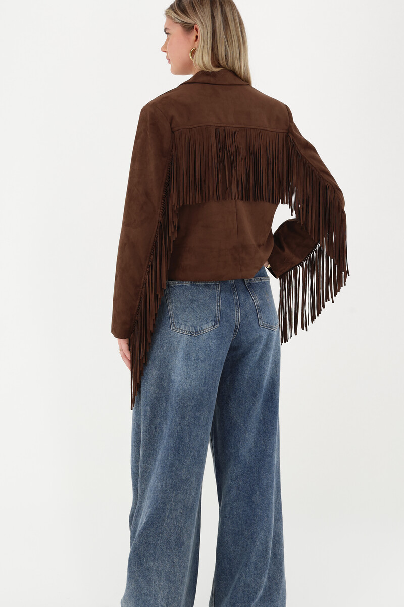 Brown western blazer with fringes in suede look | My Jewellery