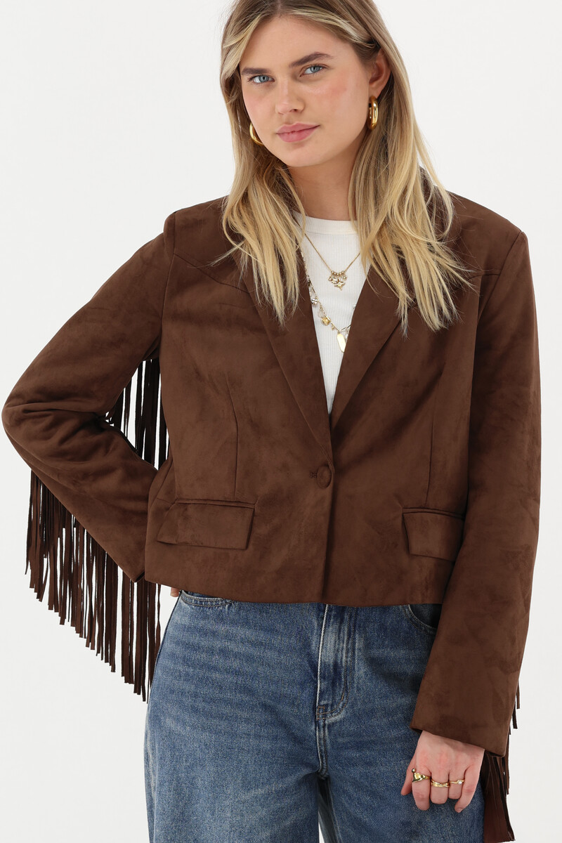 Brown western blazer with fringes in suede look | My Jewellery