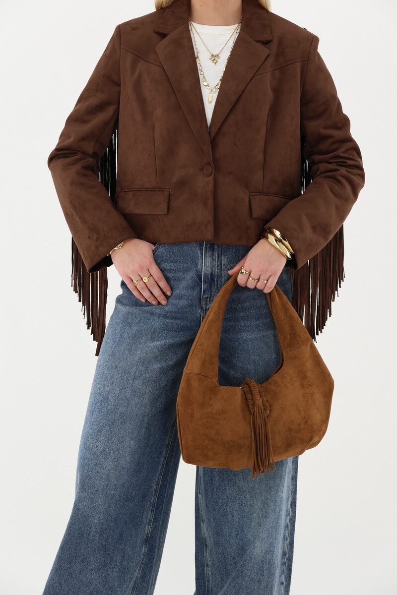 Brown western blazer with fringes in suede look | My Jewellery