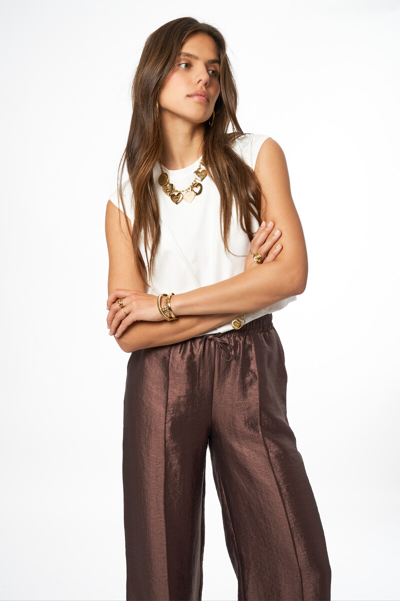 Brown wide-leg satin-look trousers | My Jewellery