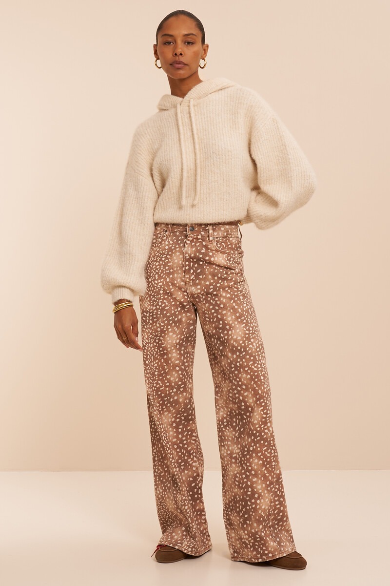 Brown wide leg jeans with animal print | My Jewellery