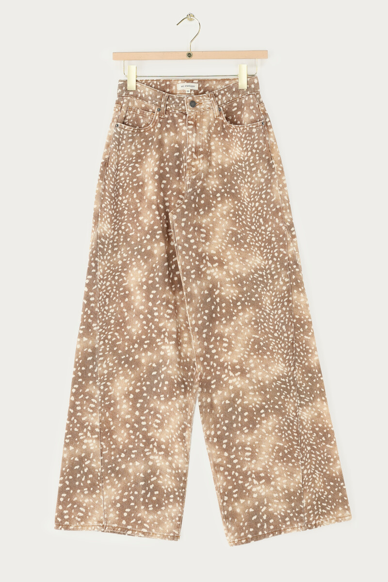 Brown wide leg jeans with animal print | My Jewellery