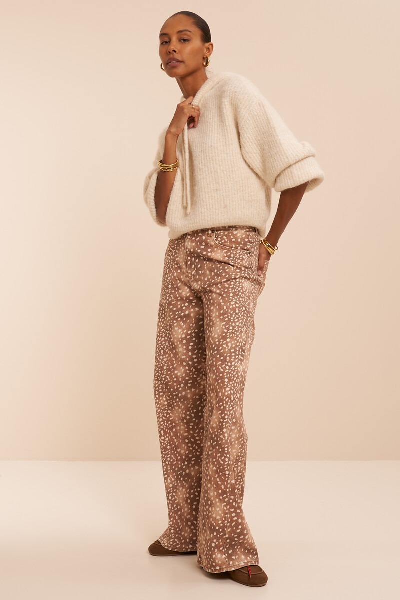 Brown wide leg jeans with animal print | My Jewellery