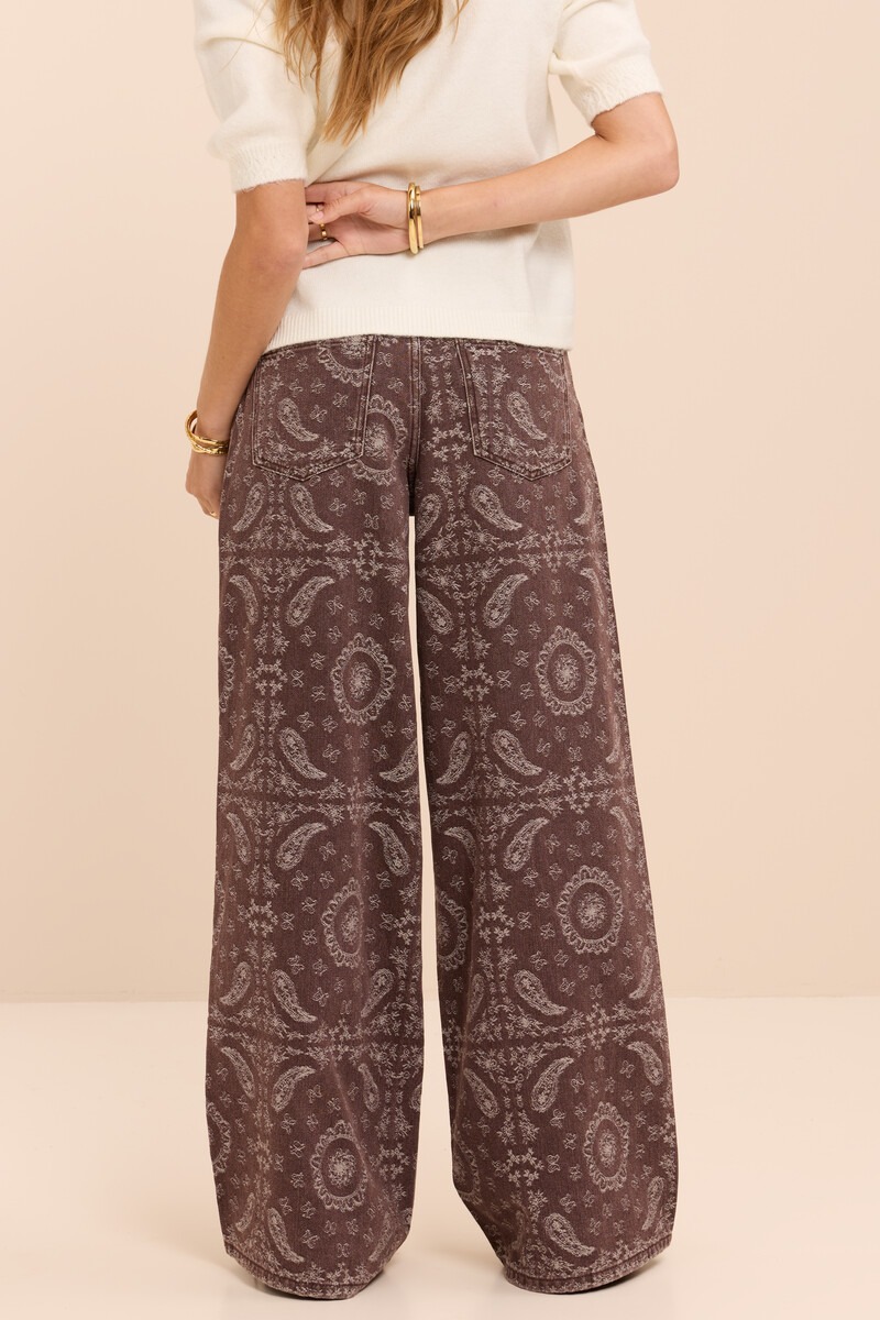 Brown wide leg jeans with paisley print | My Jewellery