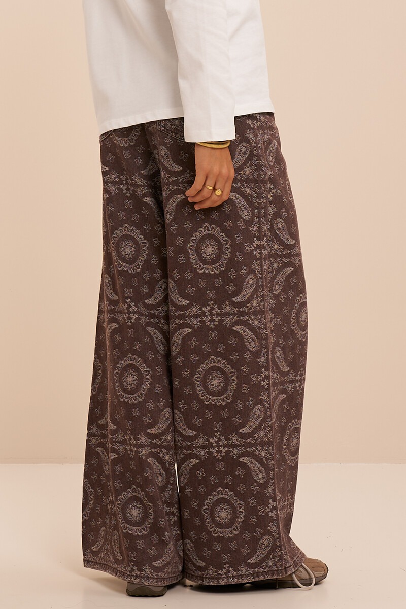 Brown wide leg jeans with paisley print | My Jewellery