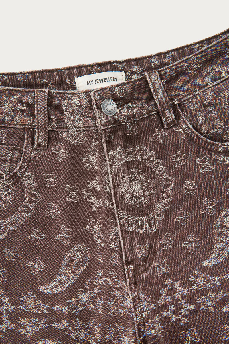 Brown wide leg jeans with paisley print | My Jewellery