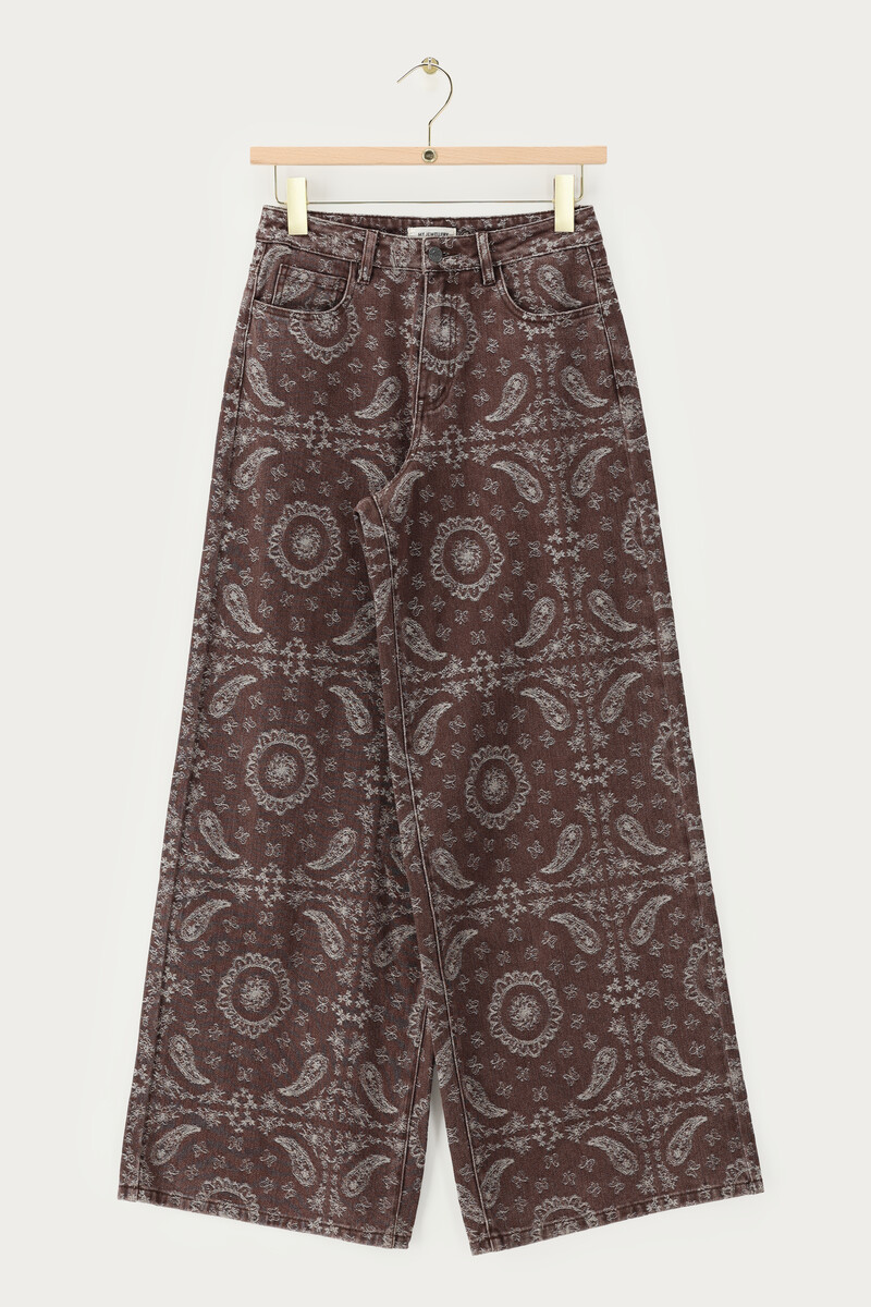 Brown wide leg jeans with paisley print | My Jewellery