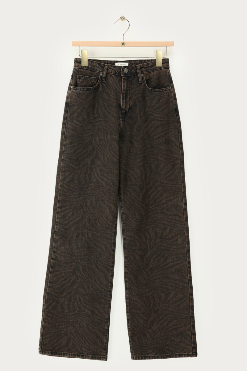 Brown wide leg jeans with tiger print | My Jewellery