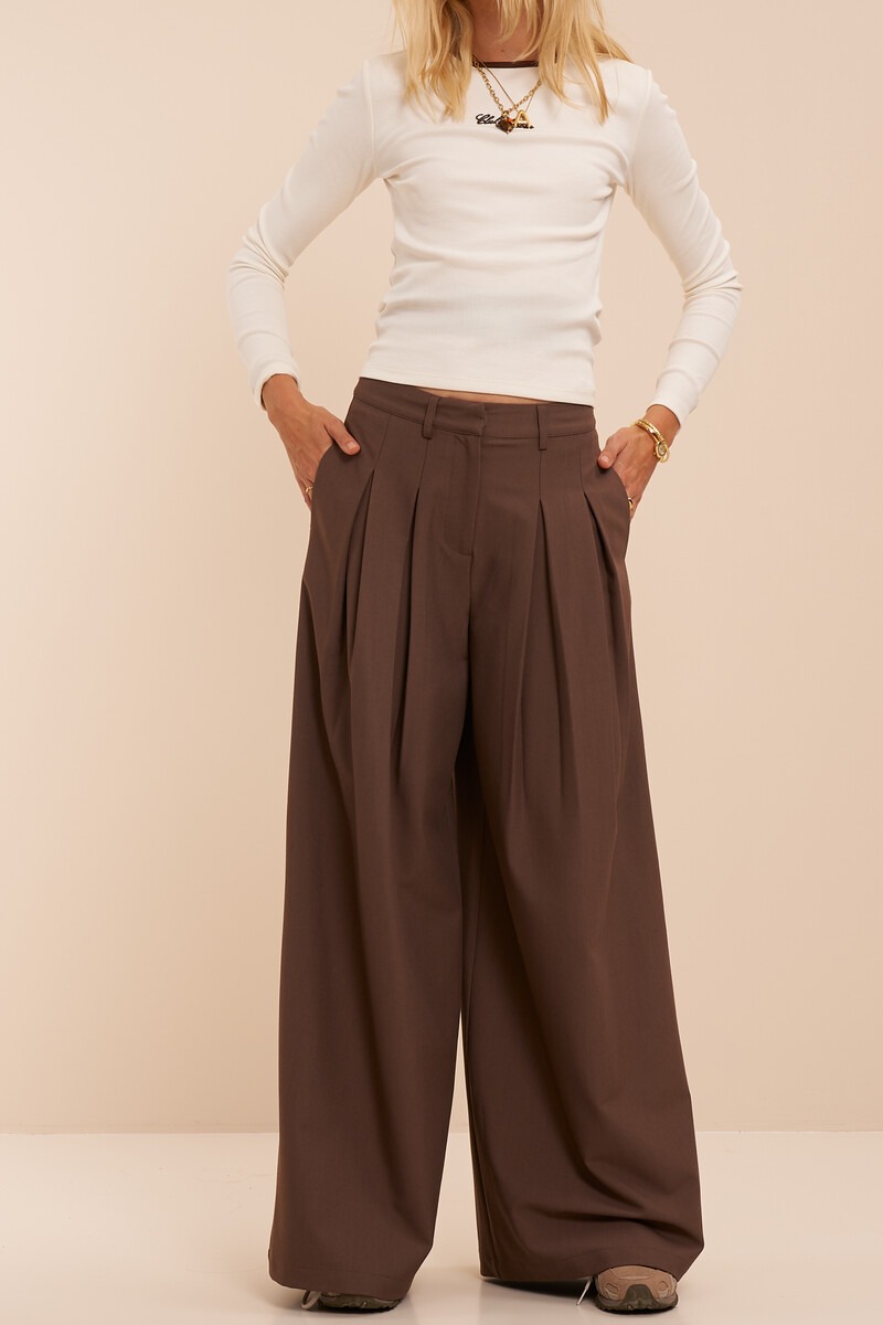 Brown wide leg trousers with pleats | My Jewellery