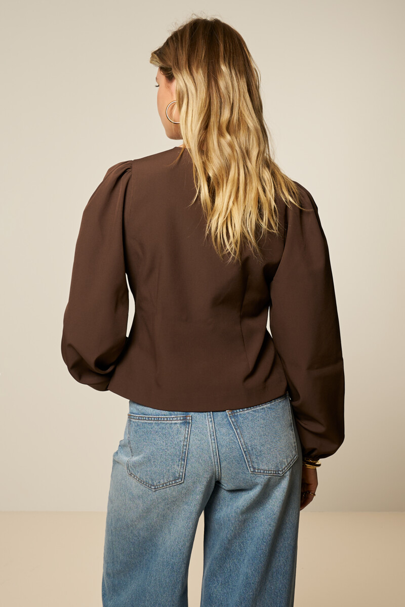 Brown wrap top with long puff sleeves | My Jewellery