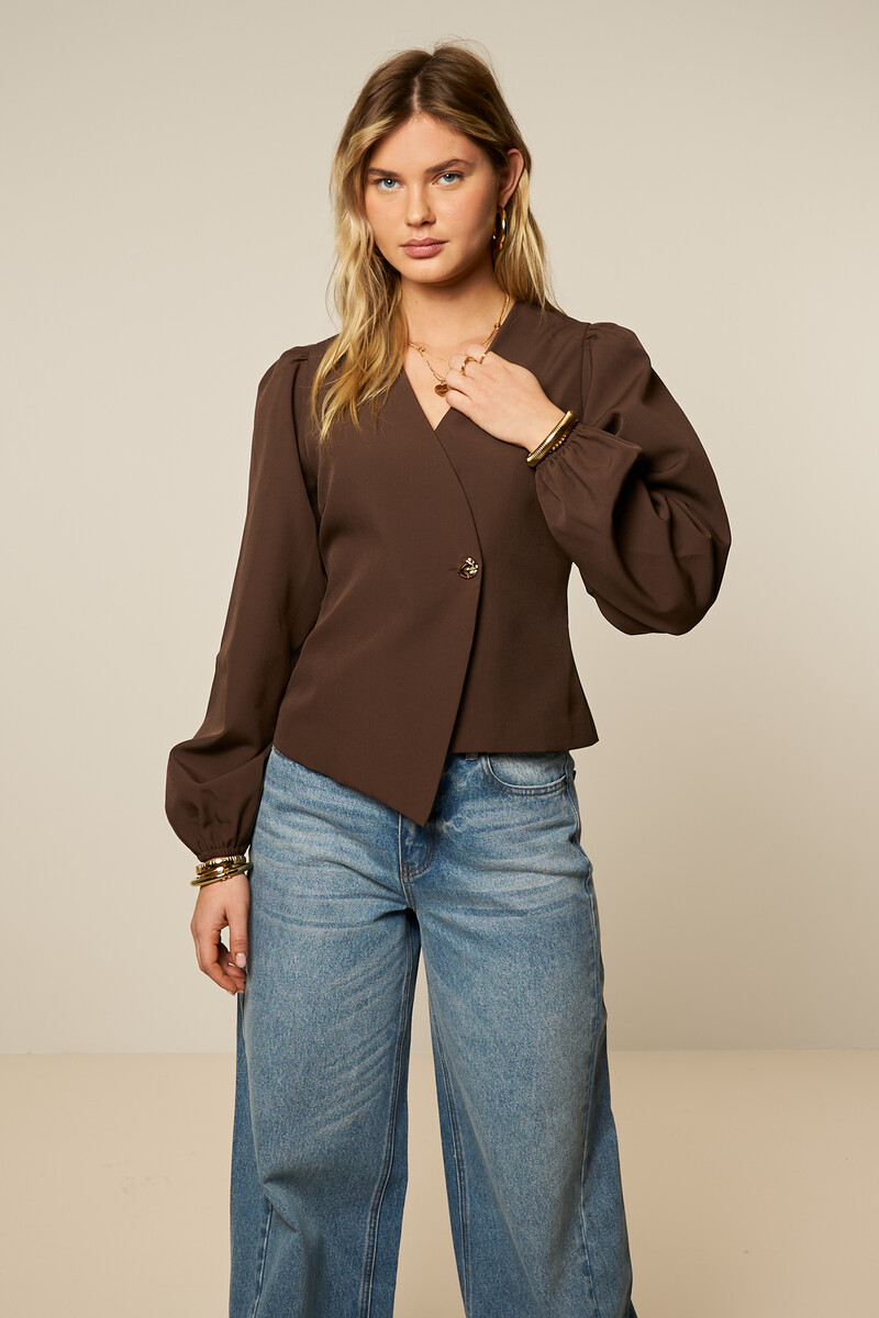 Brown wrap top with long puff sleeves | My Jewellery