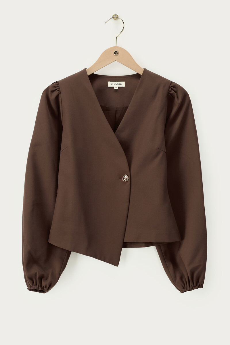 Brown top with overlap and long puff sleeves | My Jewellery