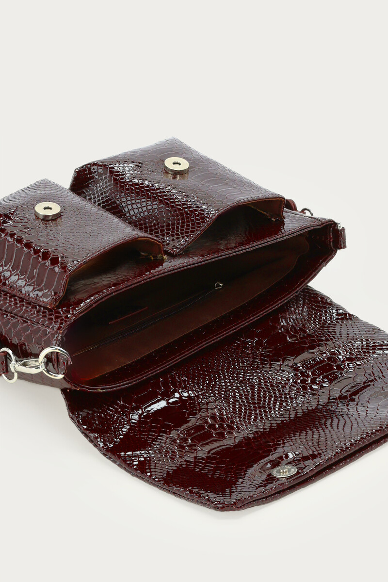Burgundy crossbody bag with croco print | My Jewellery