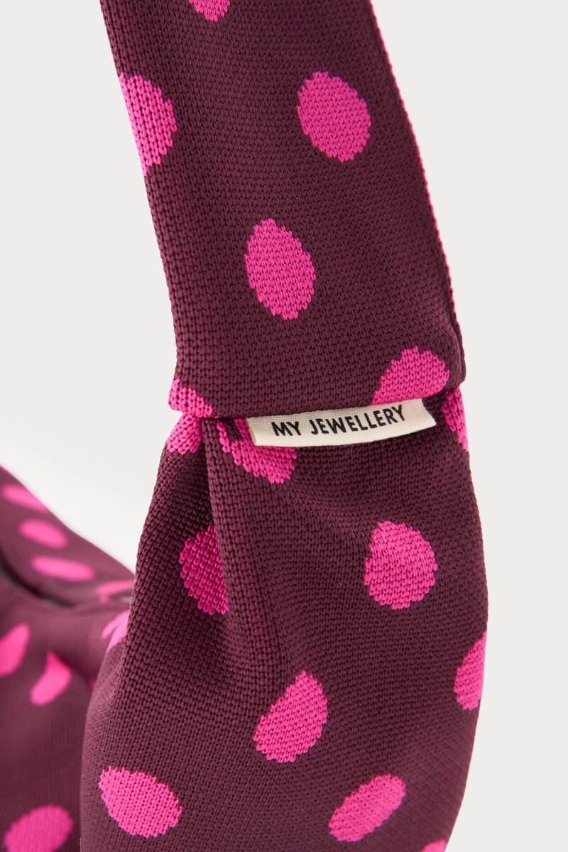 Burgundy crossbody bag with pink polka dots | My Jewellery