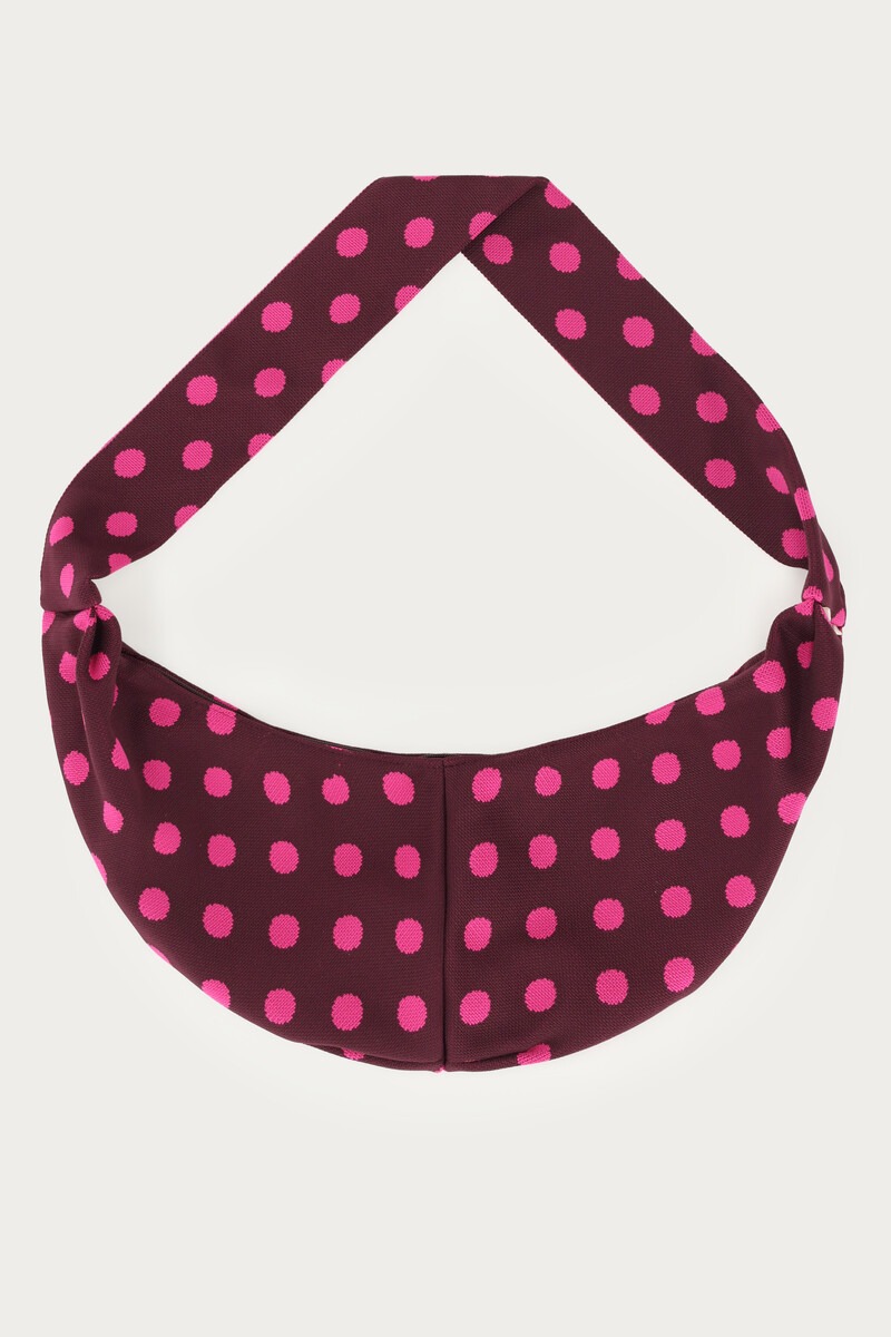 Burgundy crossbody bag with pink polka dots | My Jewellery