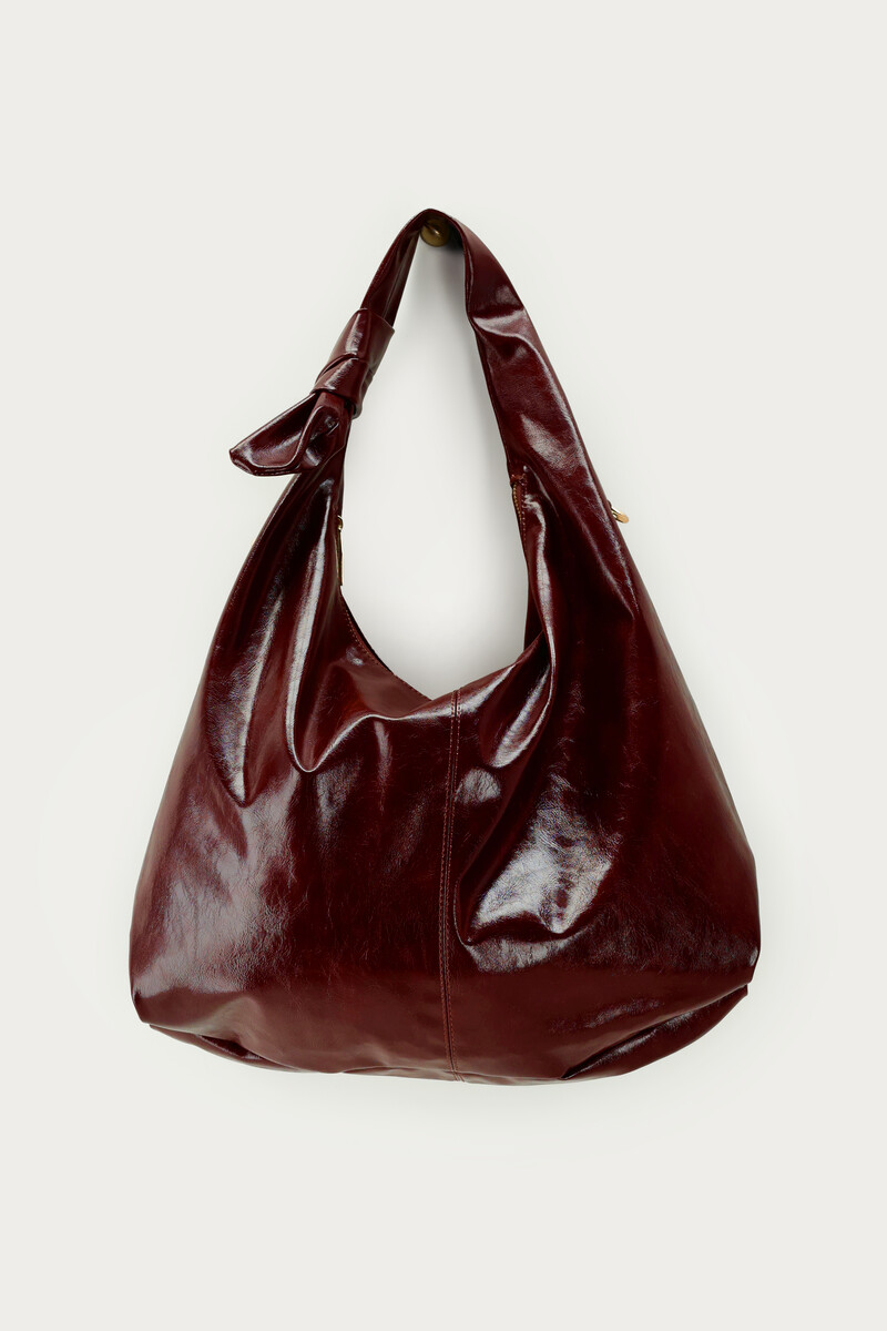 Grand sac bordeaux à bandoulière en simili cuir avec bouton