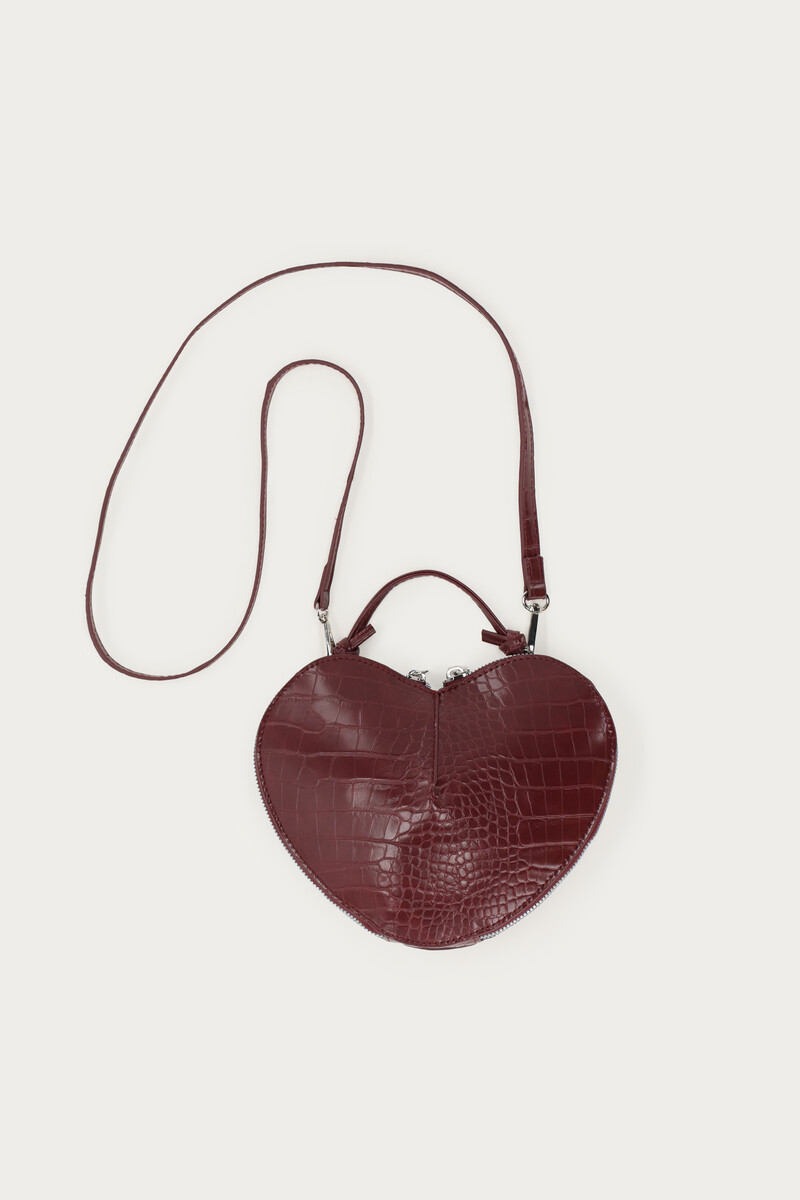 Burgundy hearts crossbody bag in croco | My Jewellery