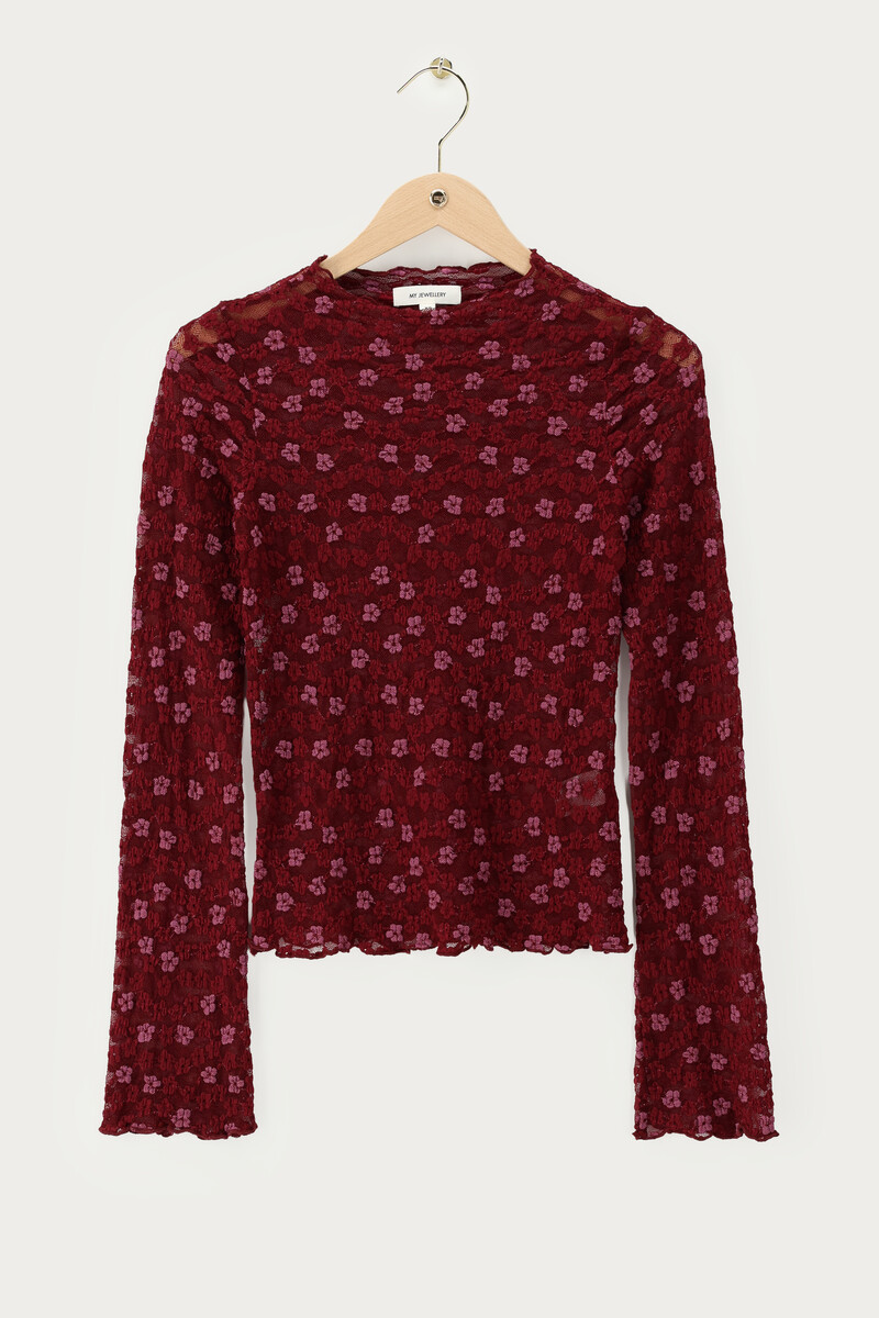 Burgundy lace top with floral print | My Jewellery