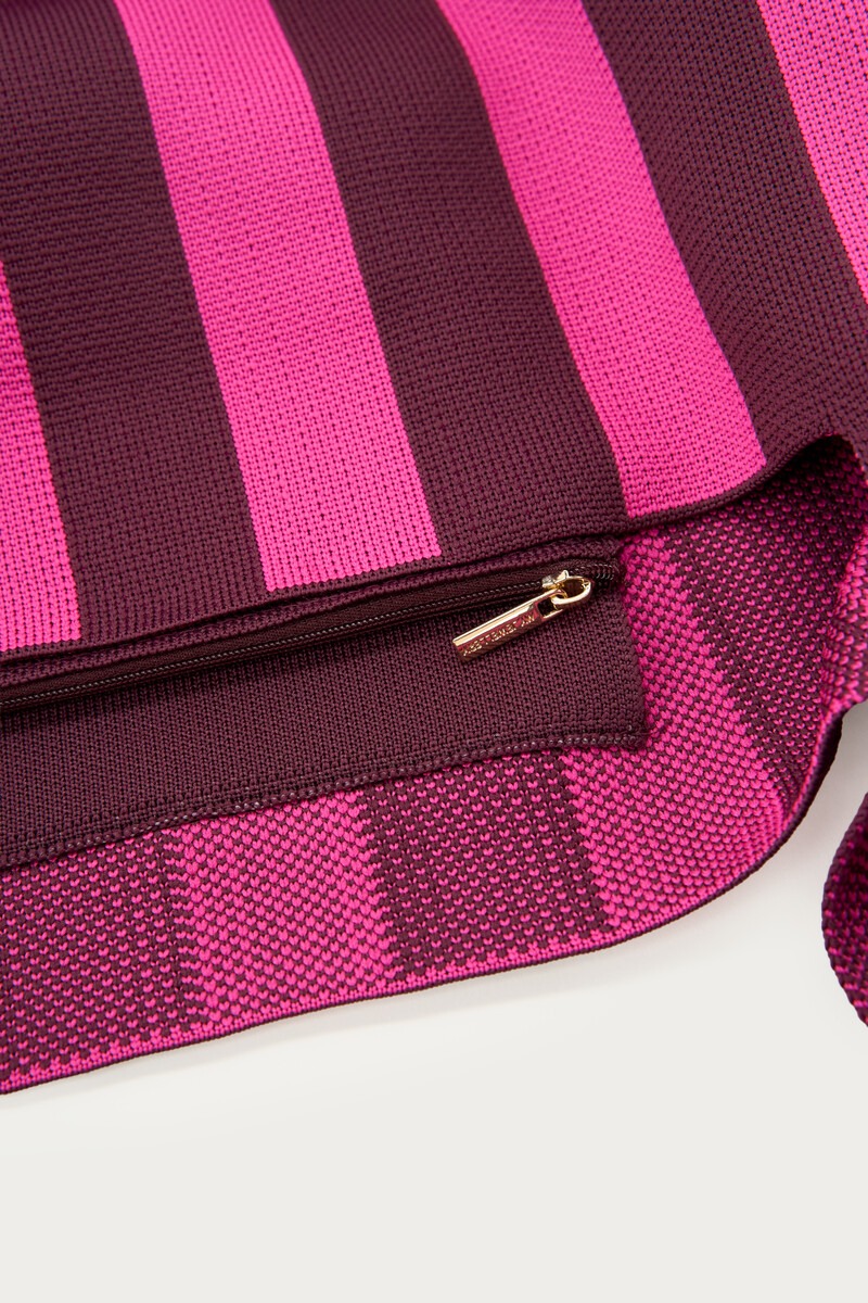 Burgundy large tote bag with pink stripes | My Jewellery
