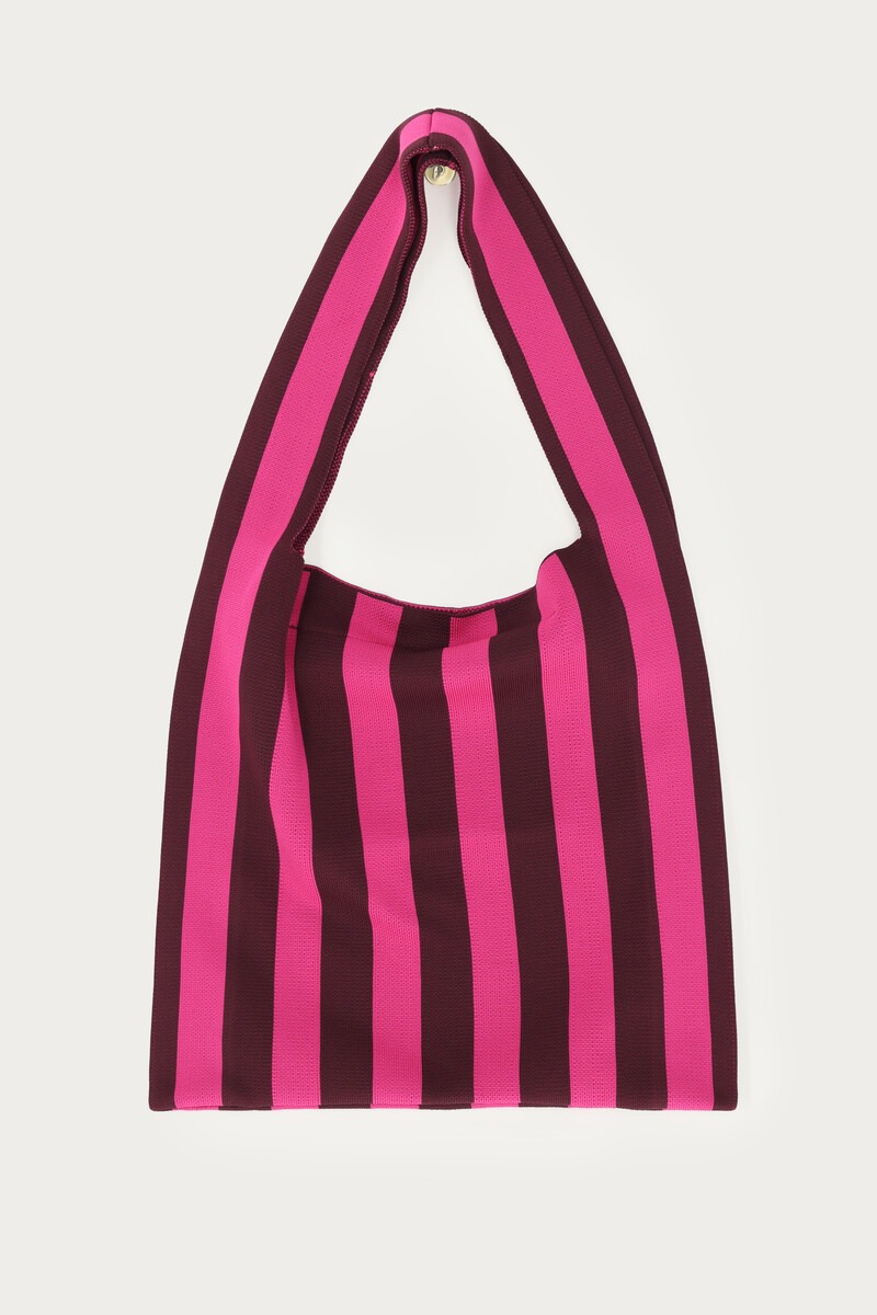 Burgundy large tote bag with pink stripes | My Jewellery
