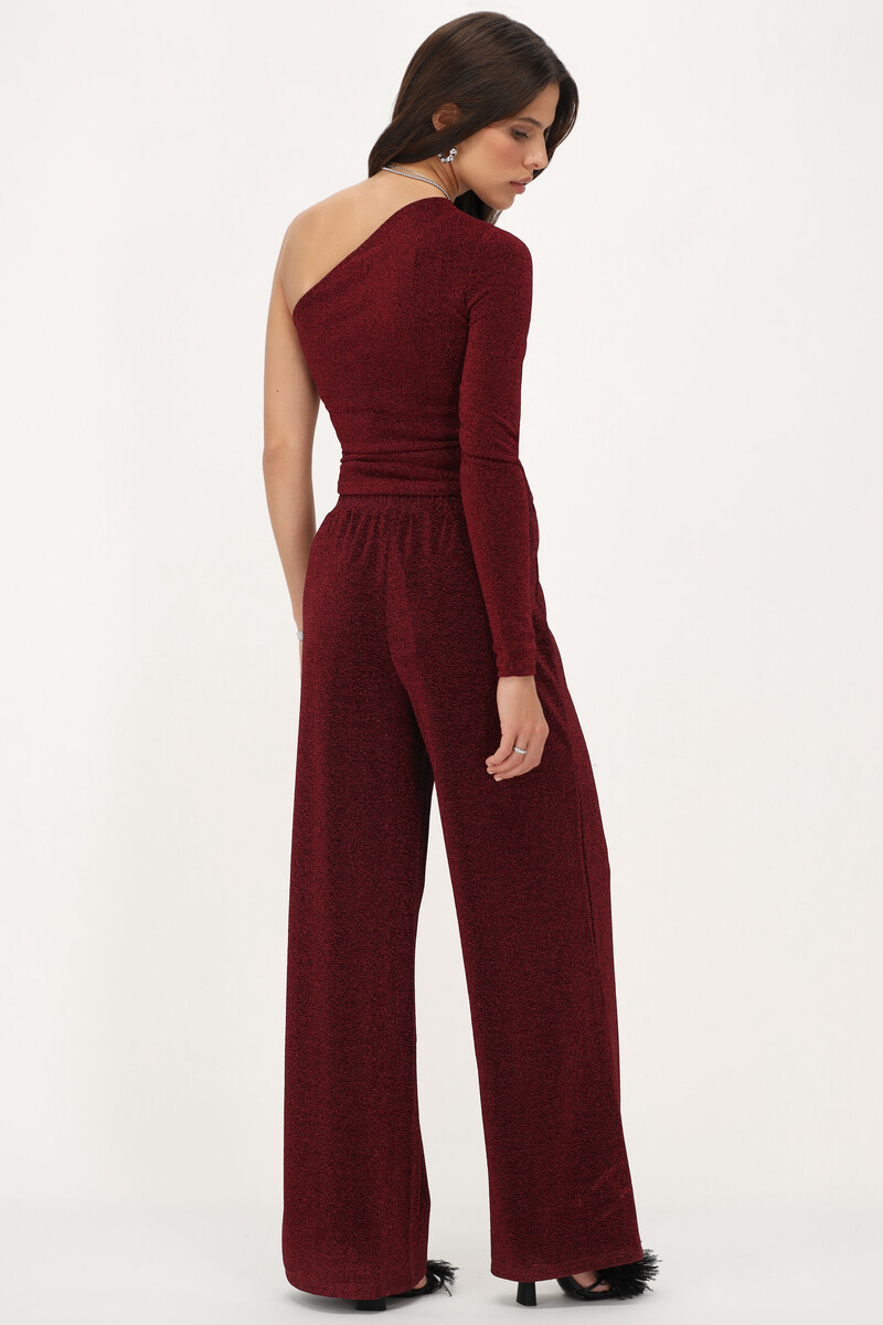 Dark red lurex wide leg trousers | My Jewellery