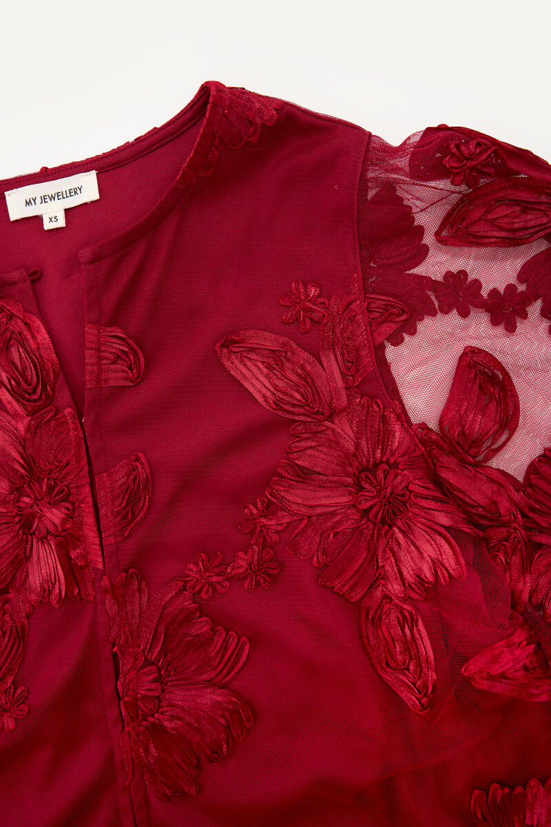 Burgundy mesh top with flowers and cuff | My Jewellery