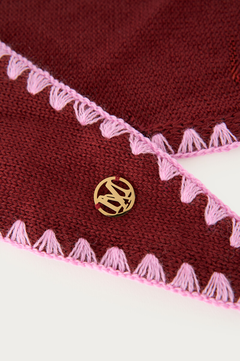Burgundy mini knitted scarf with contrasting edge | My Jewellery