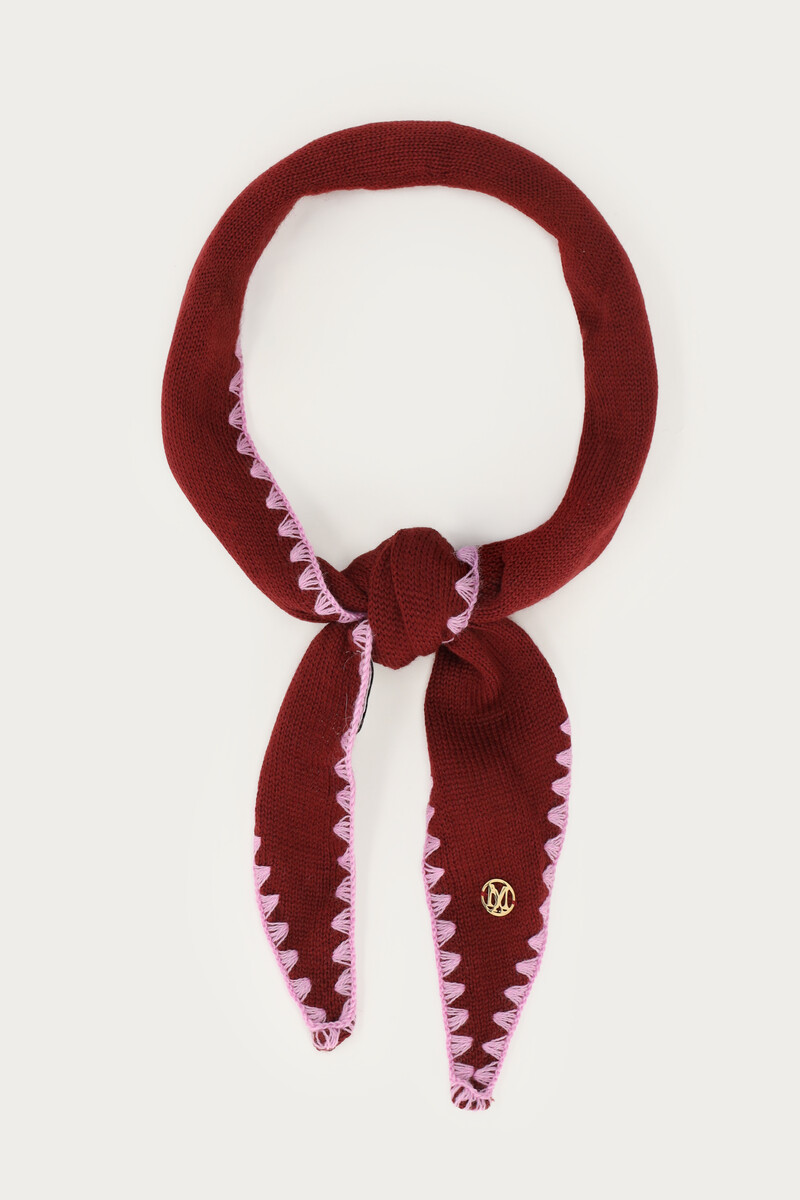 Burgundy mini knitted scarf with contrasting edge | My Jewellery