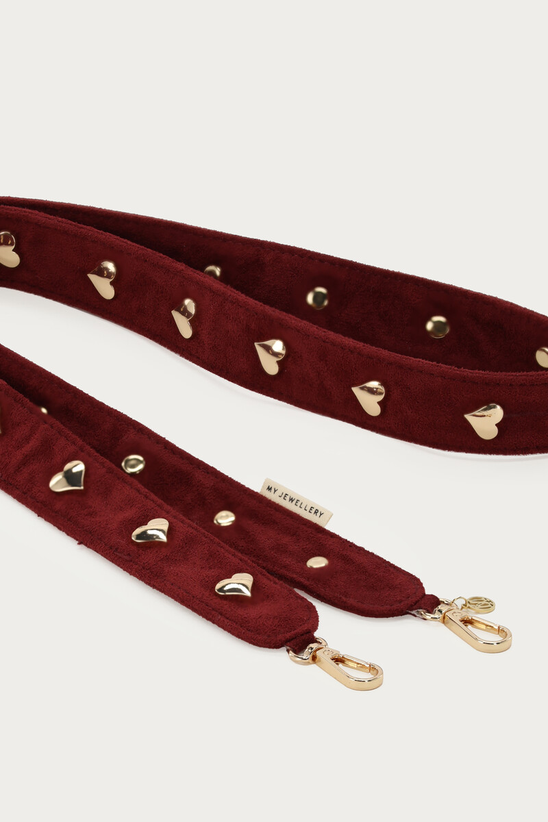 Burgundy phone cord in suede look with hearts studs | My Jewellery