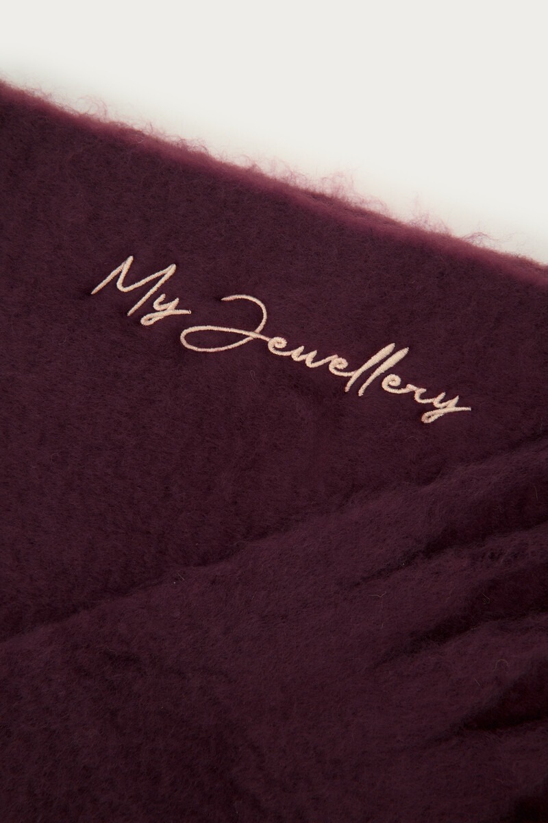 Burgundy scarf with fringes and My Jewellery logo | My Jewellery