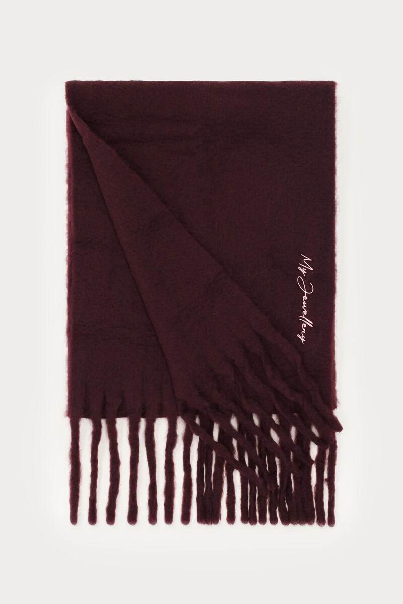Burgundy scarf with fringes and My Jewellery logo | My Jewellery
